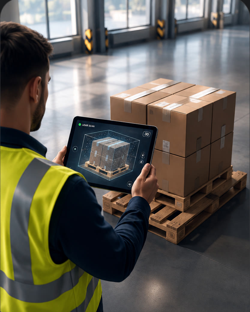 Warehouse operator scanning a pallet with an iPad
